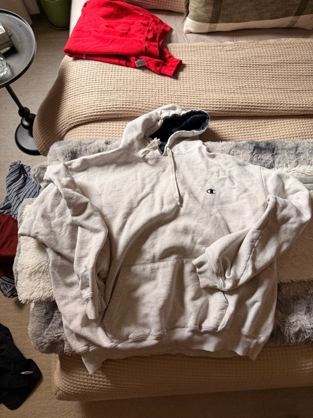Champion Light Gray Hoodie with Navy Hood Lining